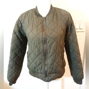 Olive Green, Quilted Bomber Jacket, Sz M